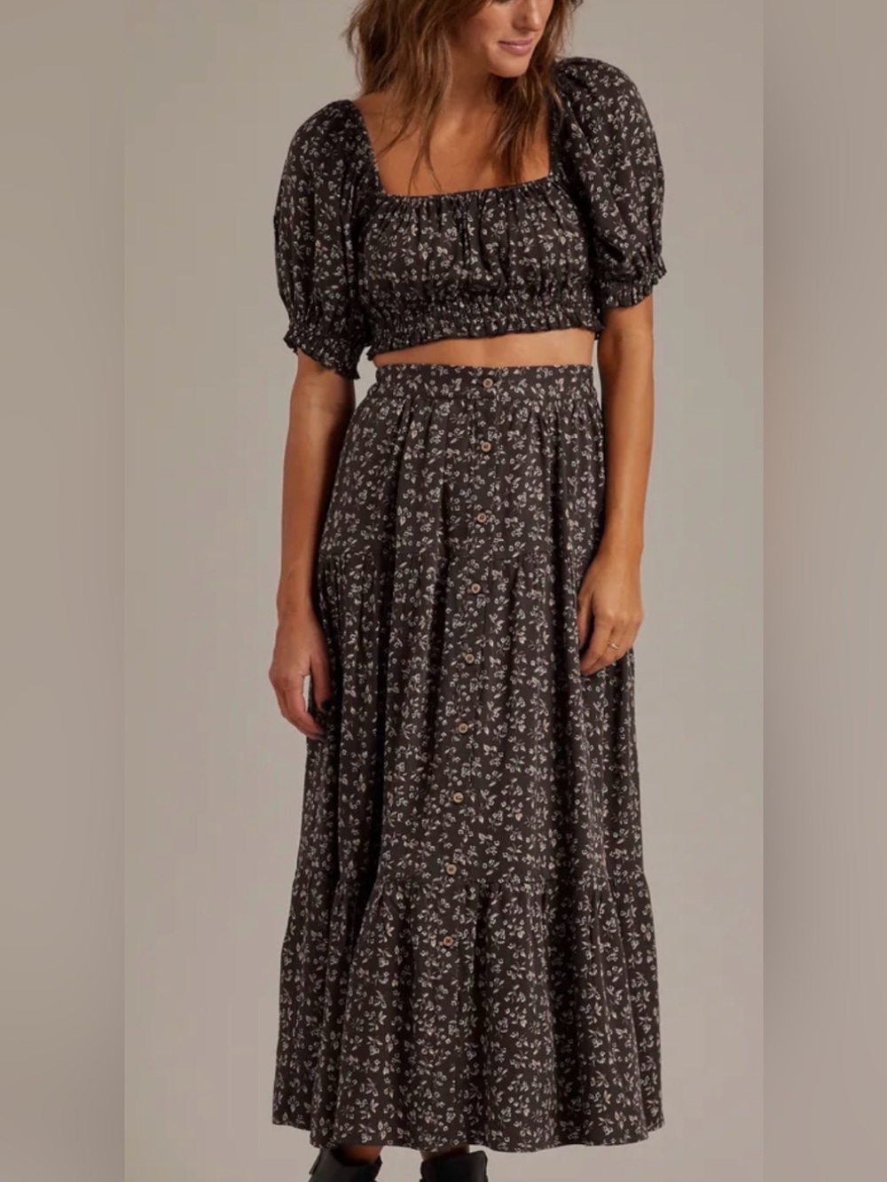 Rylee + Cru Woman’s Sazan Top And Skirt Dark Floral Set